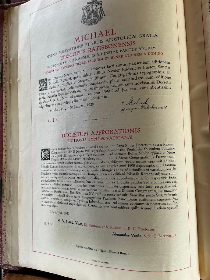 Antiquarisch Missale Romanum 1920 | Rood Leder Gouden Opdruk | Latijns Kerkboek 35cm