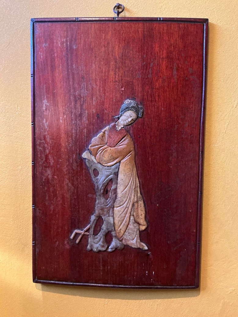 Oud houten Japans wandbord Japanse Geisha