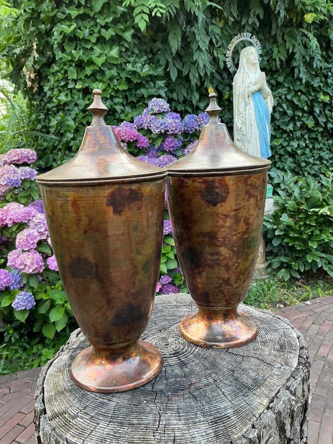 Vintage Messing/Koperen Urnen Tempel Potten met Deksel