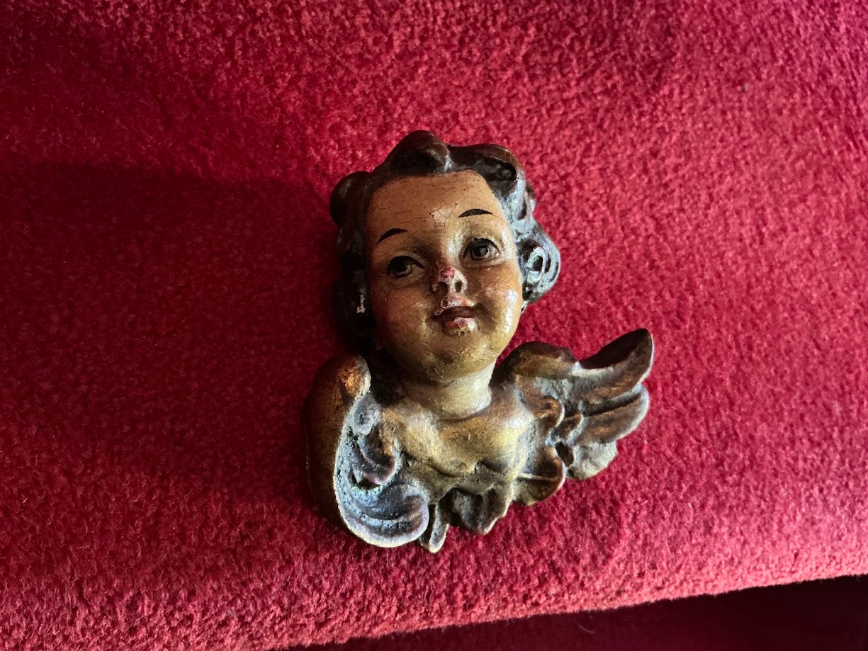 Antique Wooden Winged Angel Putti Cherub