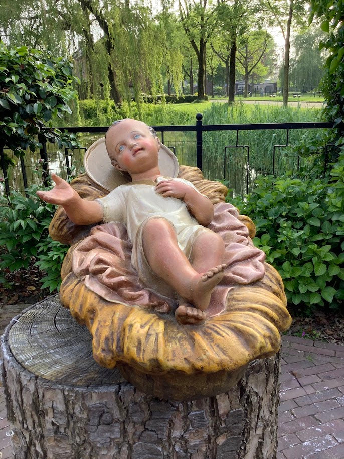 Zeldzaam kerkbeeld groot kerststal beeld kindje Jezus