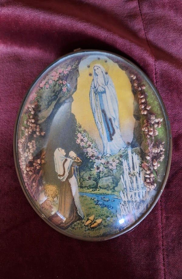 Zeldzaam Frans souvenier Bolglas Maria Bernadette Lourdes