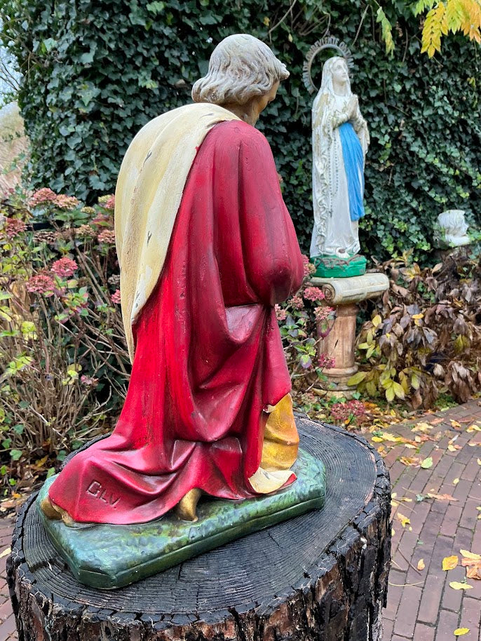 Grande statua antica del presepe raffigurante il re Melchiorre – firmata G.L.V. Gerard Linssen Venlo – fine XIX secolo – pregiato cimelio pesante in gesso