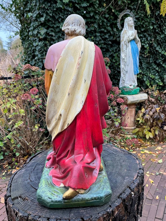 Grande statua antica del presepe raffigurante il re Melchiorre – firmata G.L.V. Gerard Linssen Venlo – fine XIX secolo – pregiato cimelio pesante in gesso