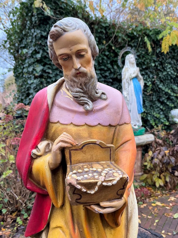 Grande statua antica del presepe raffigurante il re Melchiorre – firmata G.L.V. Gerard Linssen Venlo – fine XIX secolo – pregiato cimelio pesante in gesso