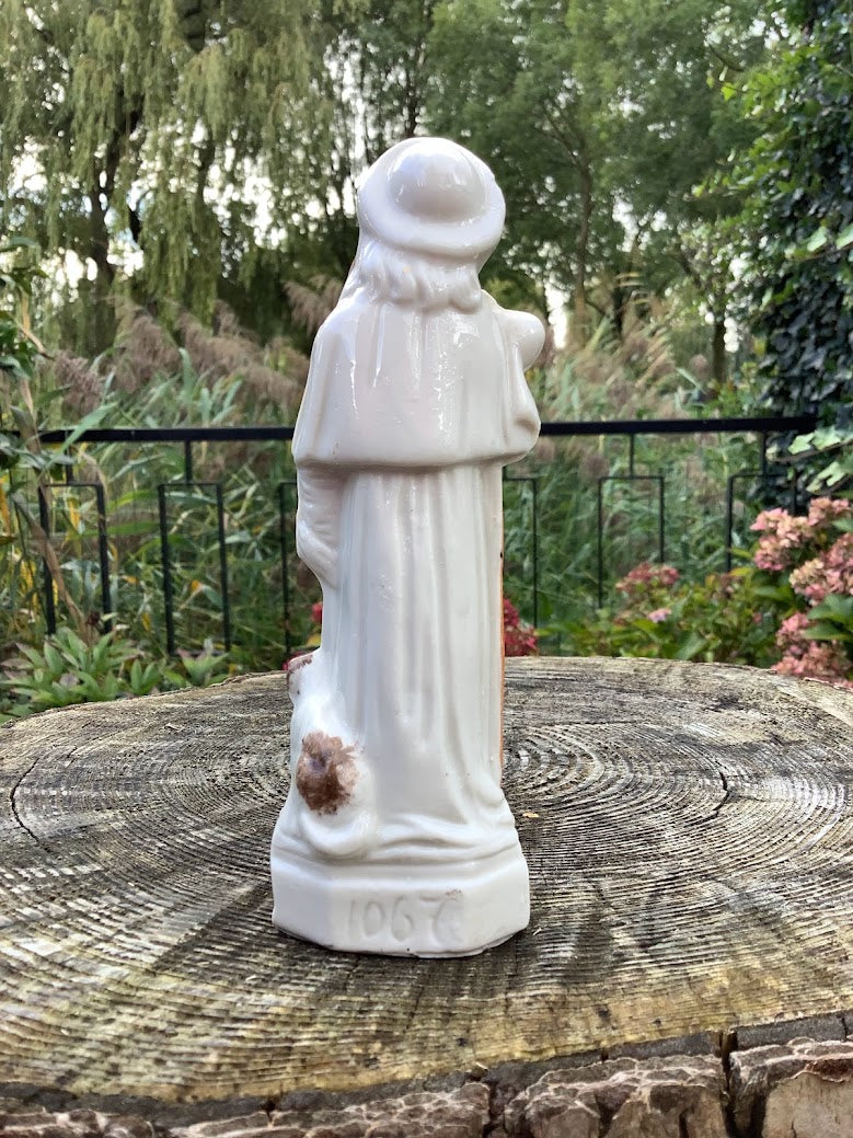 Mooi zeldzaam porseleinen heiligenbeeldje H. Rochus