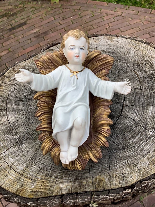 Kerstmis Frans porseleinen beeld kindje Jezus in kribbe