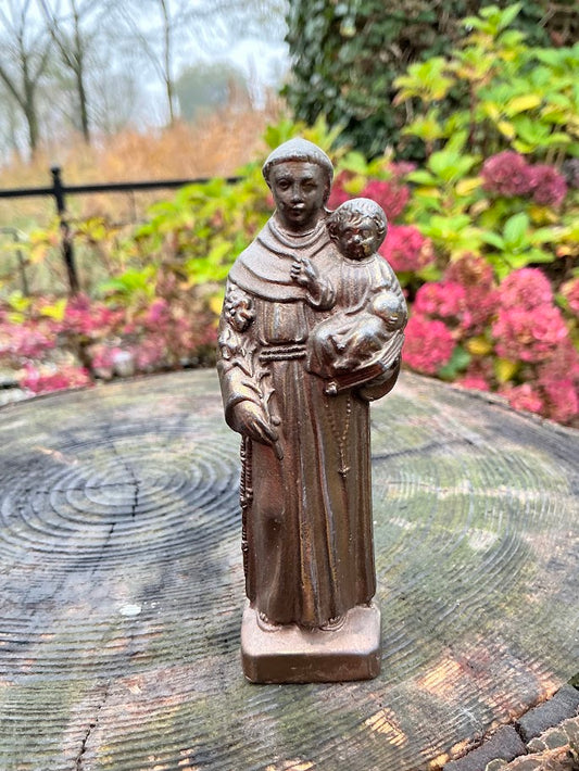 Mooi koper/bronzen heiligenbeeldje St Anthonius