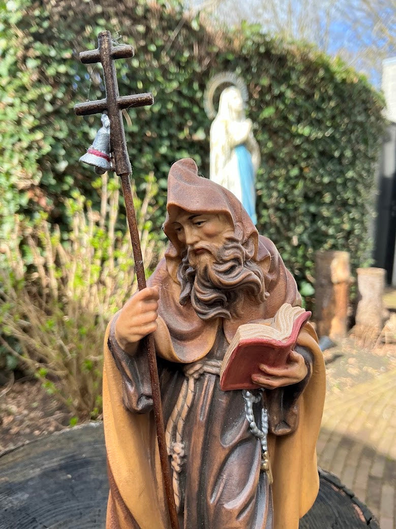 Hand-carved Statue of Saint Anthony Abbot with Pig – Maple Wood – 1970s/80s – Hand-painted Holy Figurine – Religious Woodcarving