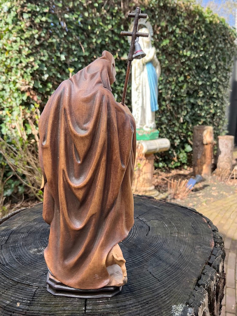 Hand-carved Statue of Saint Anthony Abbot with Pig – Maple Wood – 1970s/80s – Hand-painted Holy Figurine – Religious Woodcarving