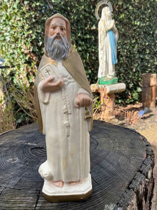Vintage Statue Saint Anthony the Abbot with Pig - 1960s - Solid Plaster Holy Statue - Catholic Religious Decor - Devotional Statue