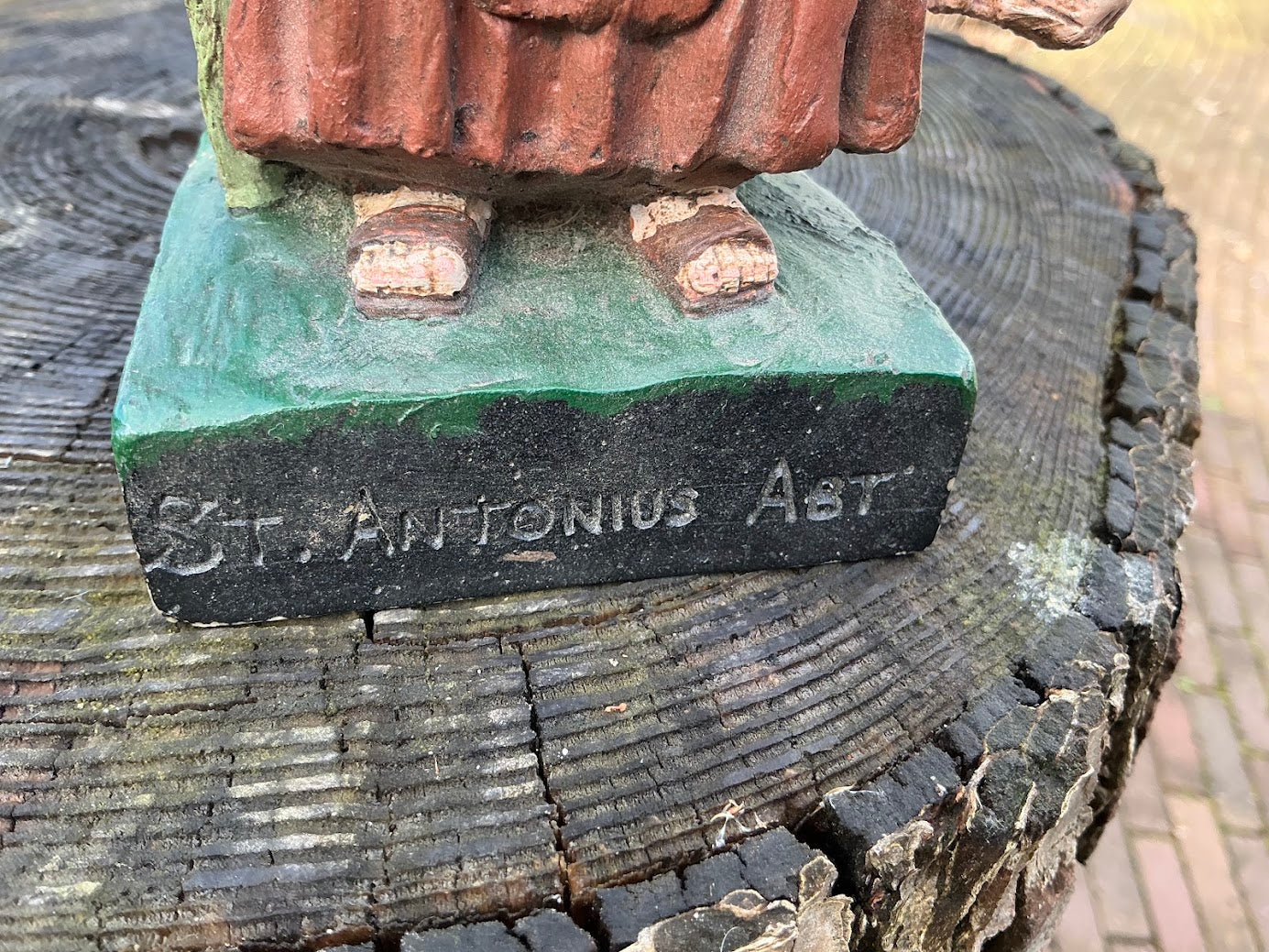 Stenen Beeld Sint-Antonius Abt met Varken – Schutt St. Anthonius Tegelen – Zwaar Heiligenbeeld – Binnen/Buiten – Katholiek Religieus Decor