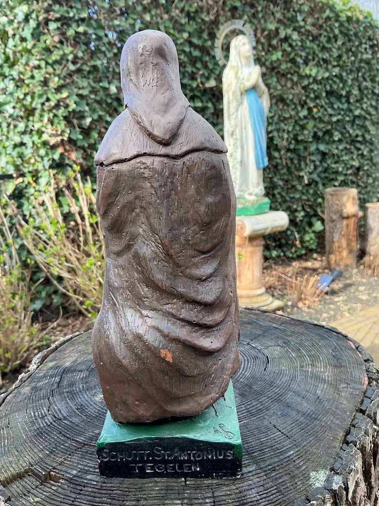 Stenen Beeld Sint-Antonius Abt met Varken – Schutt St. Anthonius Tegelen – Zwaar Heiligenbeeld – Binnen/Buiten – Katholiek Religieus Decor
