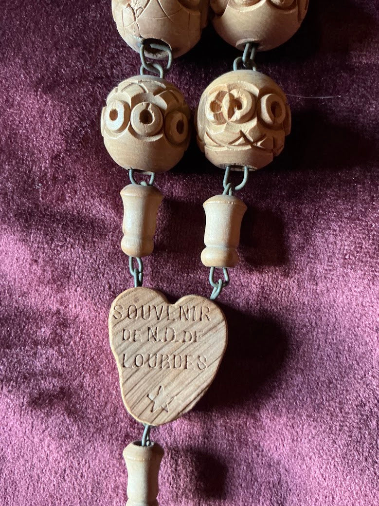Old Wooden French Rosary Prayer Beads XXL Lourdes