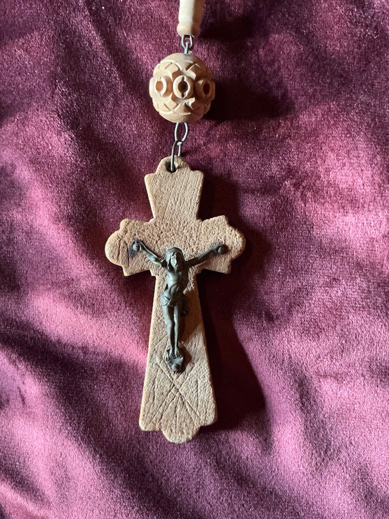 Old Wooden French Rosary Prayer Beads XXL Lourdes