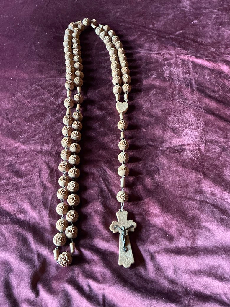 Old Wooden French Rosary Prayer Beads XXL Lourdes