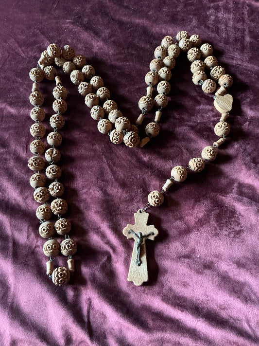 Old Wooden French Rosary Prayer Beads XXL Lourdes