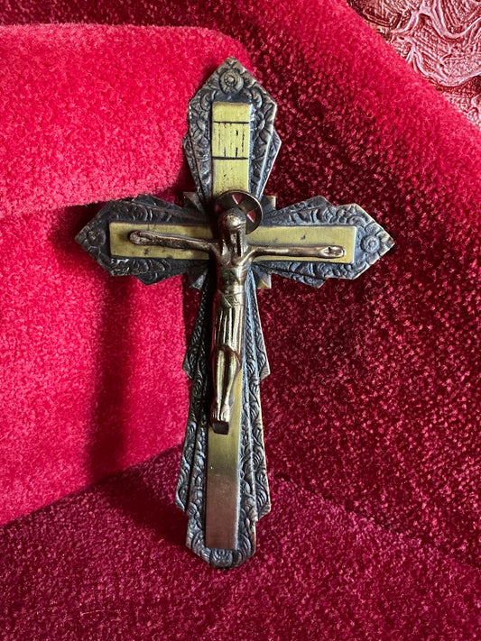 Antiek Bronzen Kruisbeeld 1800 | INRI Jezus Corpus 21cm | Religieus Historisch Kunstwerk