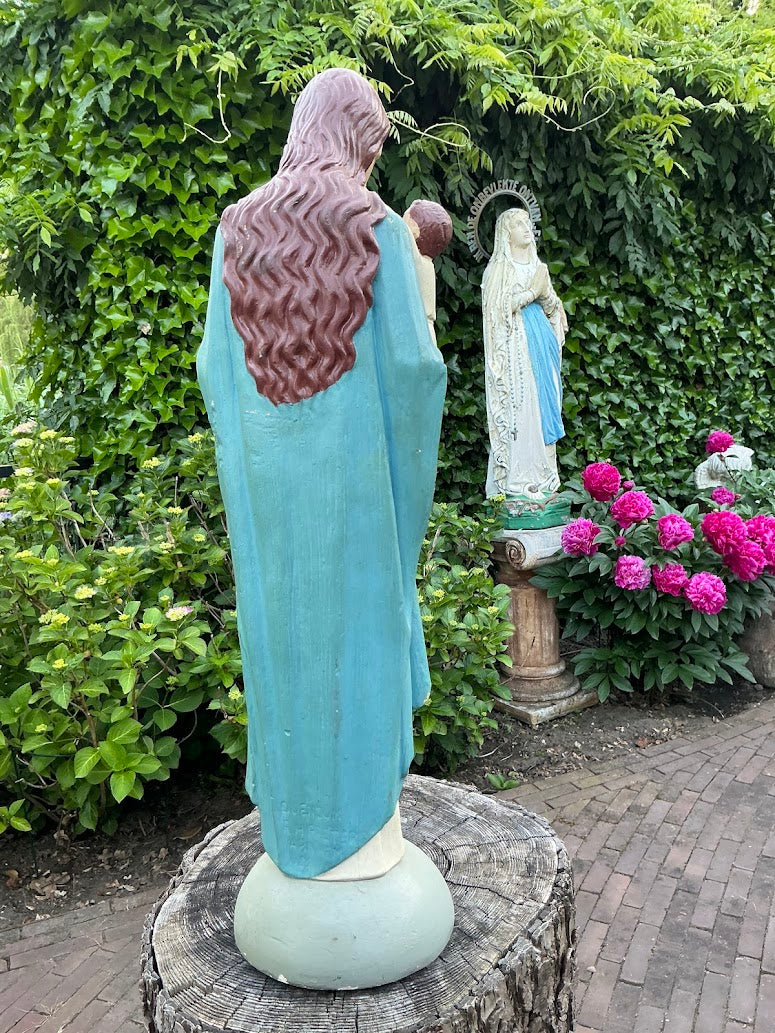 Antique statue of Mary with baby Jesus – 1920s/30s – large plaster statue – signed – Catholic religious heirloom