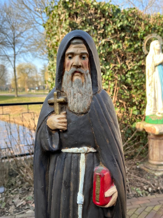 Antique French statue of Saint Anthony Abbot with pig