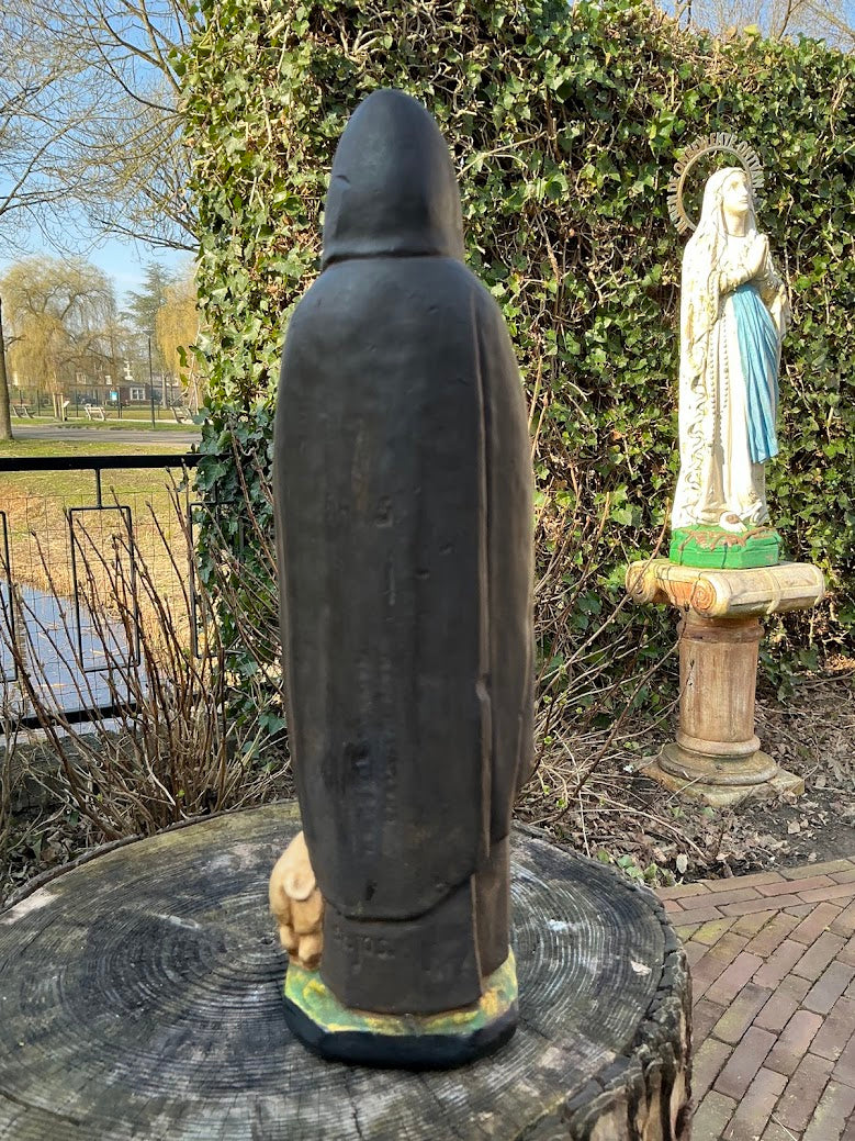 Antiek Frans heilige beeld St Anthonius abt met varken