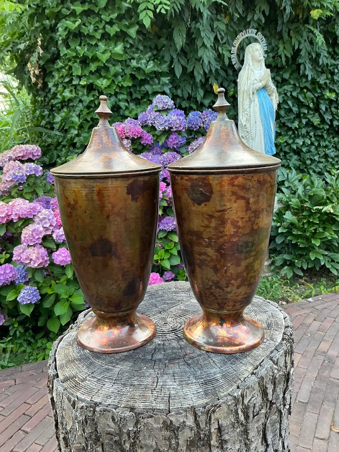 Vintage Messing/Koperen Urnen Tempel Potten met Deksel