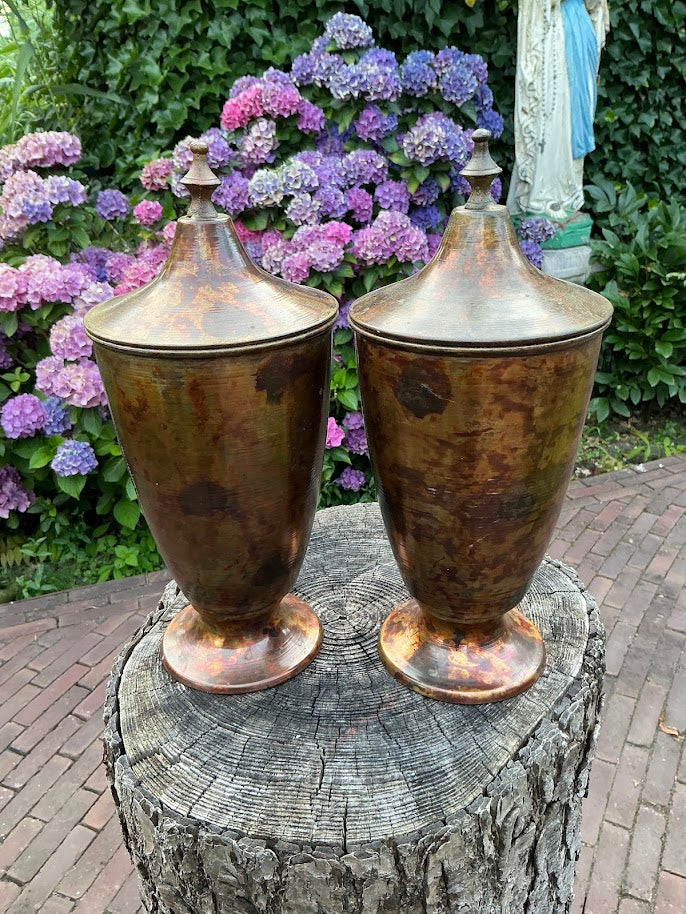 Vintage Messing/Koperen Urnen Tempel Potten met Deksel
