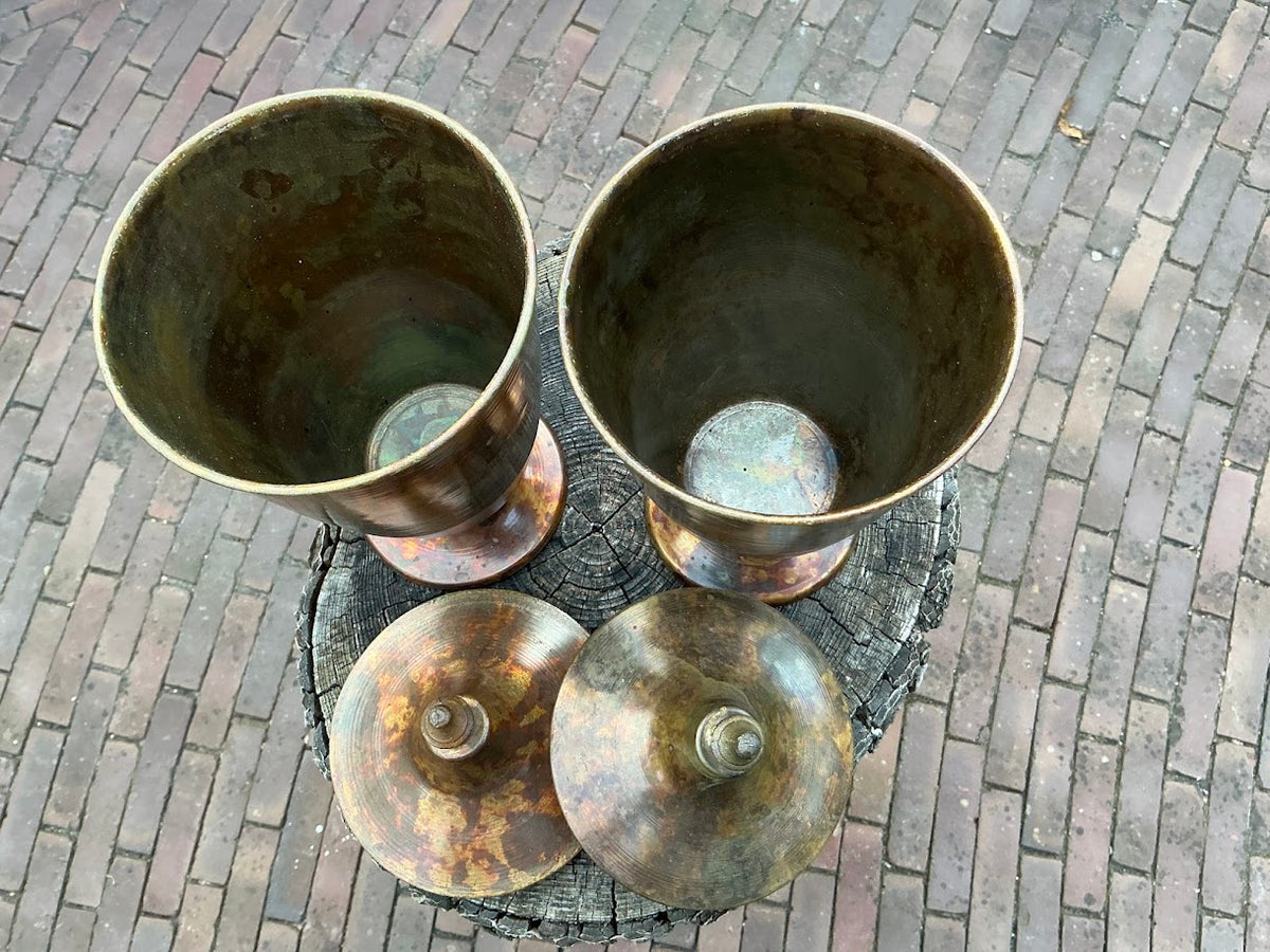 Vintage Messing/Koperen Urnen Tempel Potten met Deksel