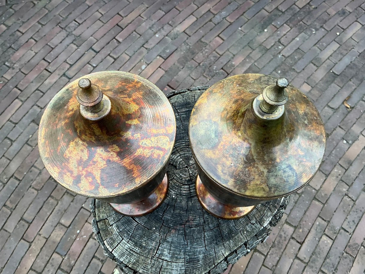 Vintage Messing/Koperen Urnen Tempel Potten met Deksel