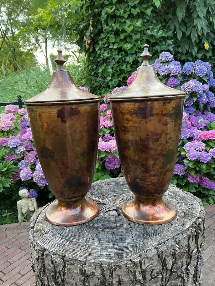 Vintage Messing/Koperen Urnen Tempel Potten met Deksel
