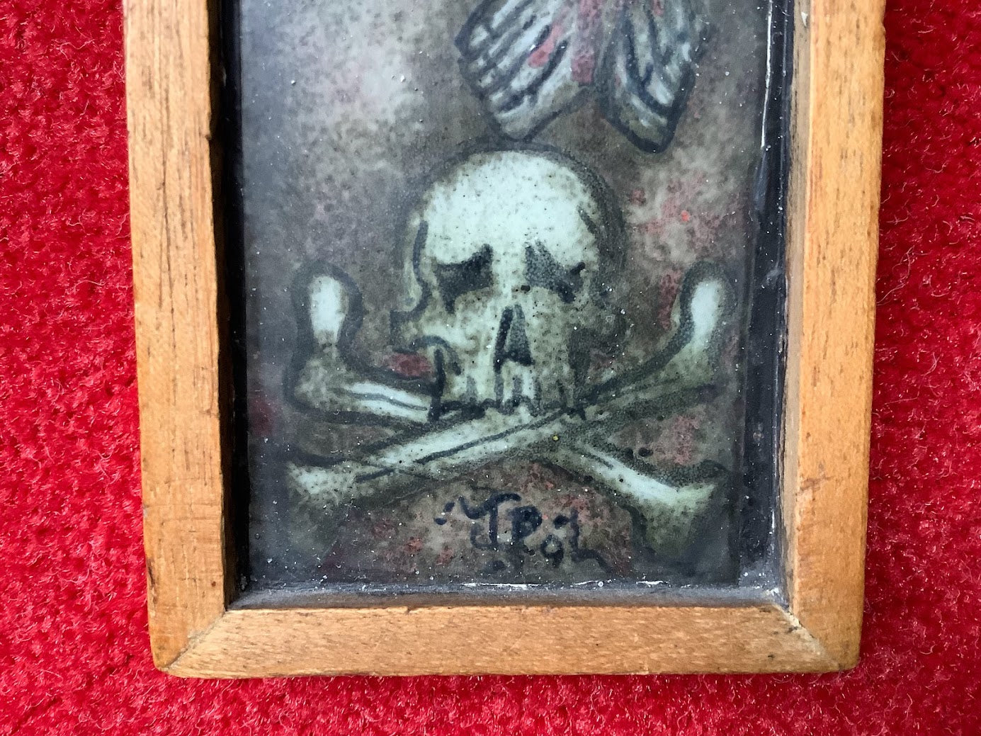 Prachtig Opaline gebrandschilderd kruis Jezus INRI