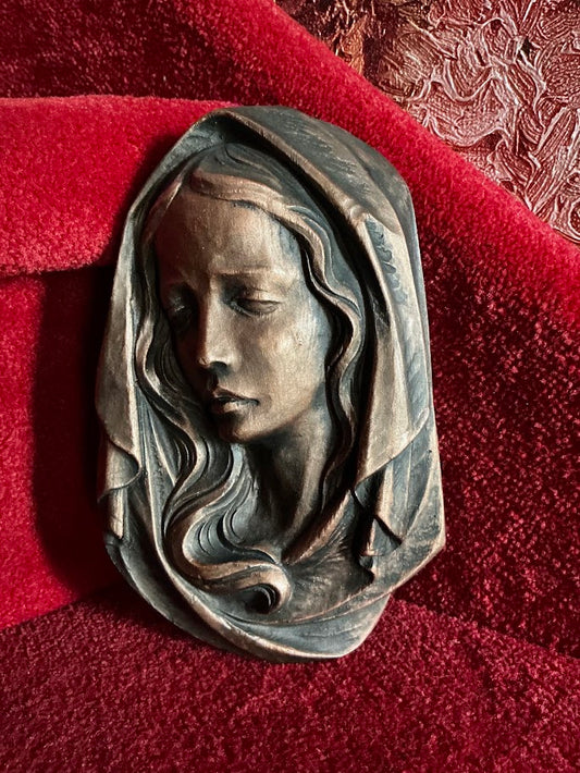 Antique French Madonna bronzed wall sculpture