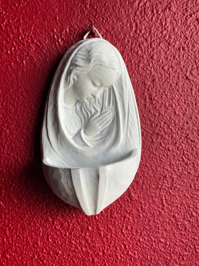 Antiek Frans wijwatervaatje Biddende Maria