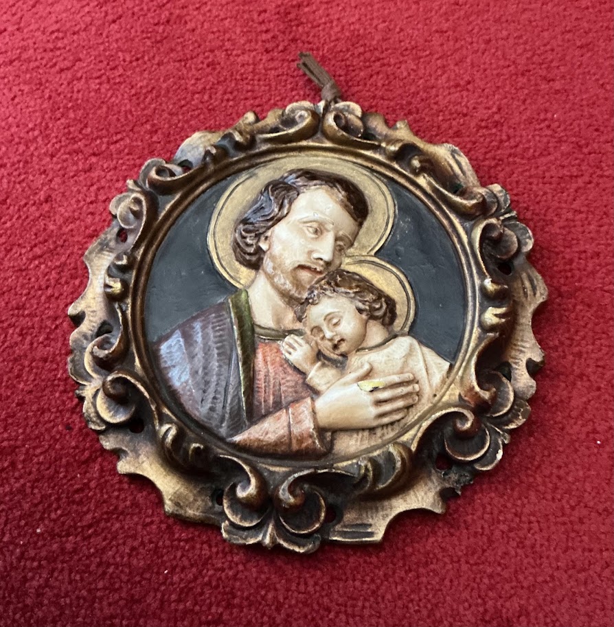 Antieke gipsen icoon Sint Jozef met kindje Jezus