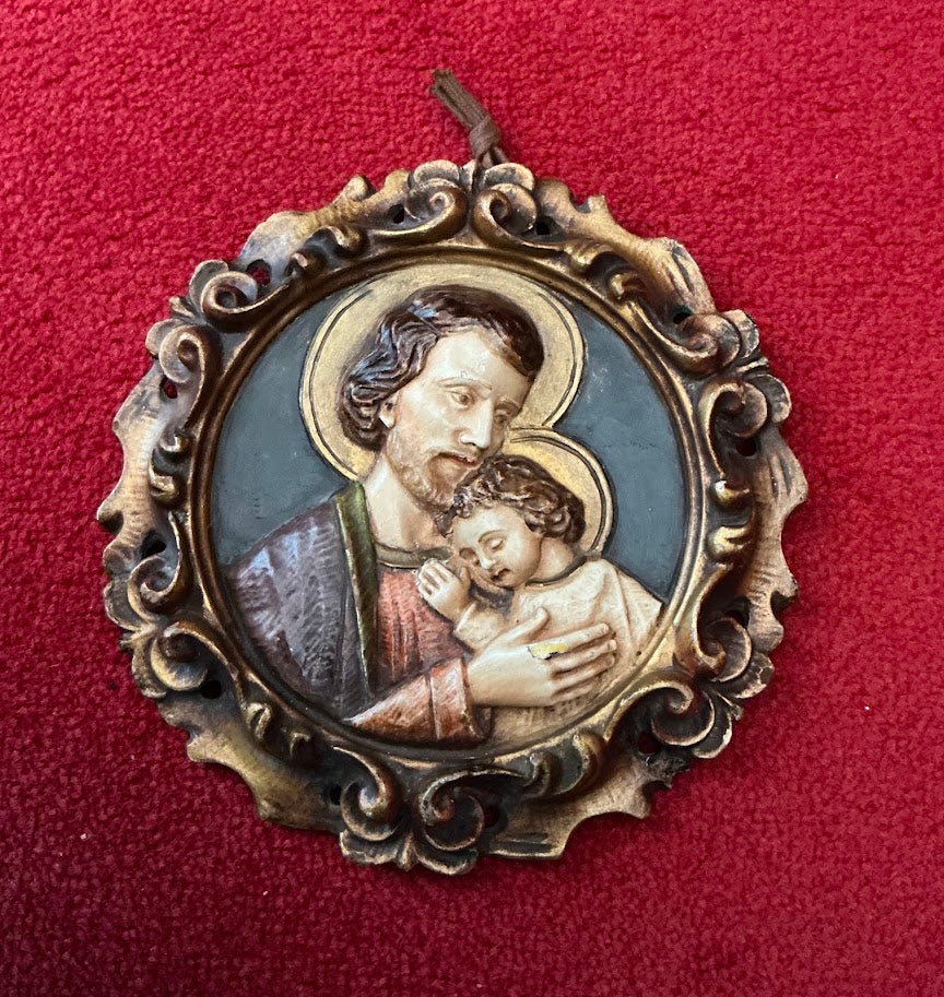 Antieke gipsen icoon Sint Jozef met kindje Jezus
