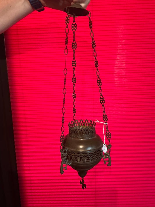 Antique French Copper Sanctuary Lamp Church