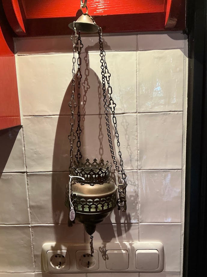 Antieke Franse koperen Godslamp kerk