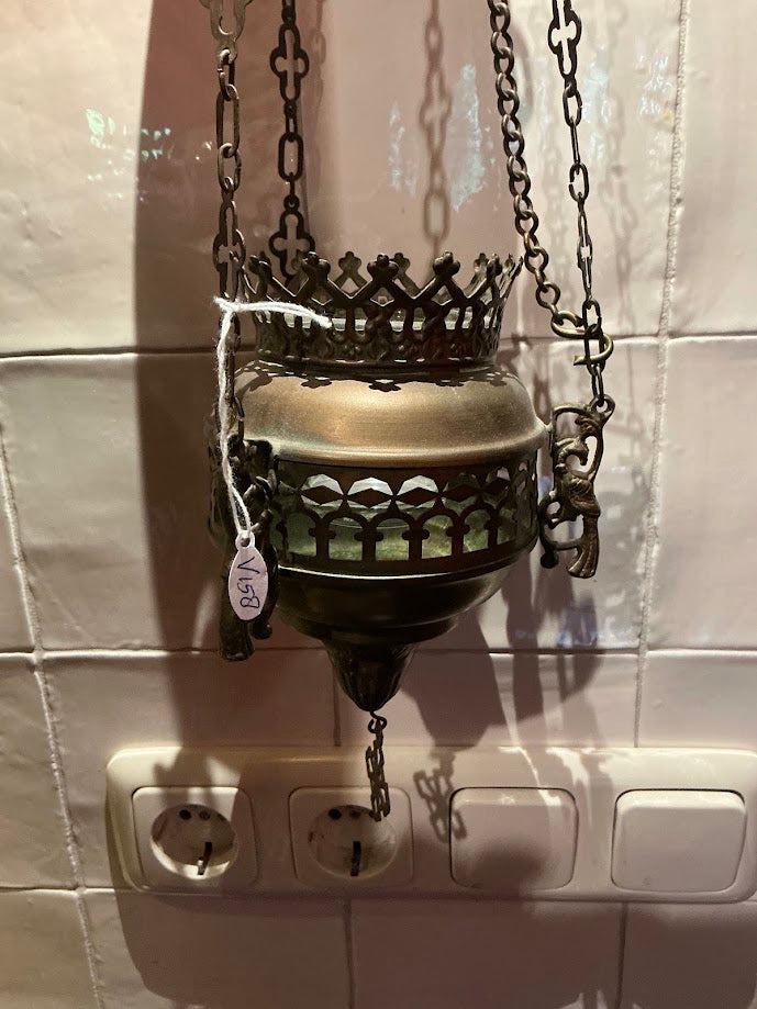 Antieke Franse koperen Godslamp kerk