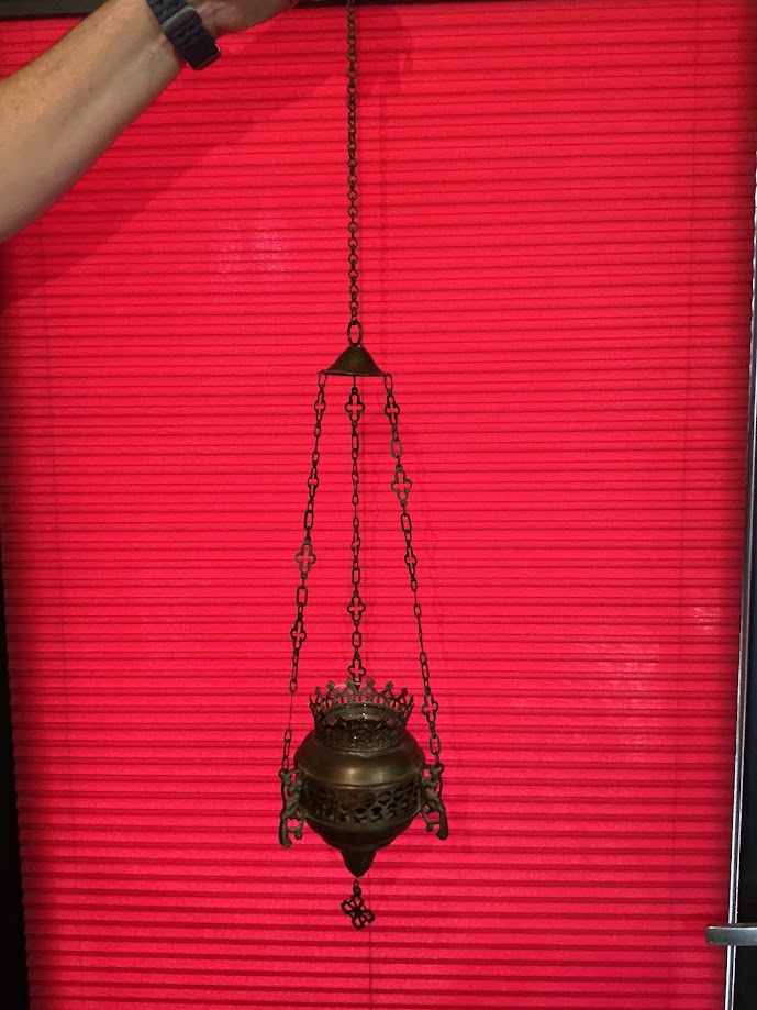 Antieke Franse koperen Godslamp kerk