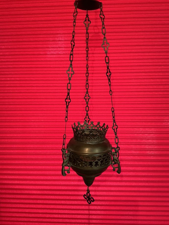 Antieke Franse koperen Godslamp kerk