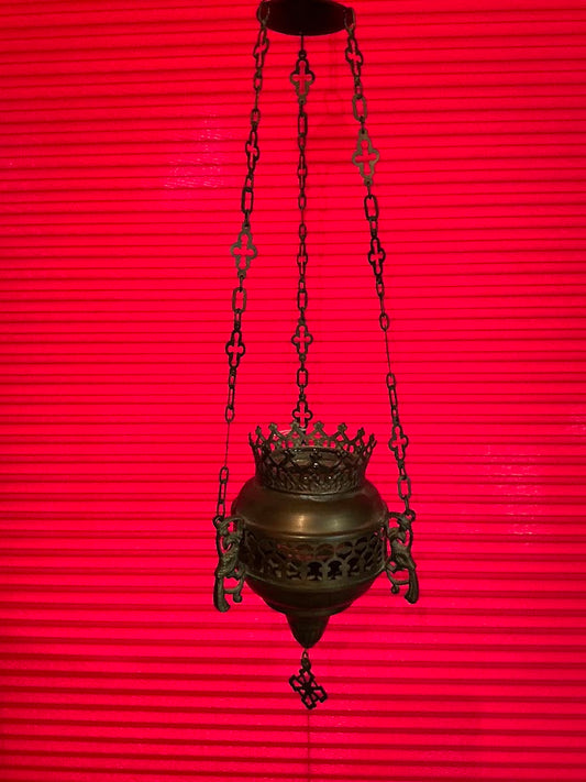 Antique French copper sanctuary lamp church
