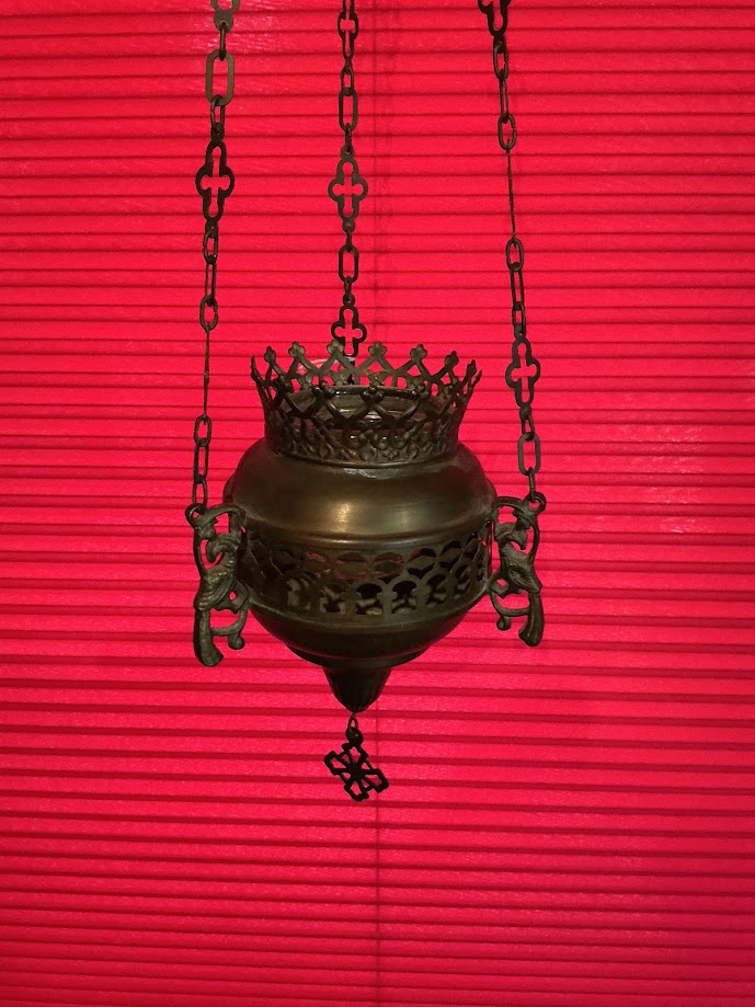 Antieke Franse koperen Godslamp kerk