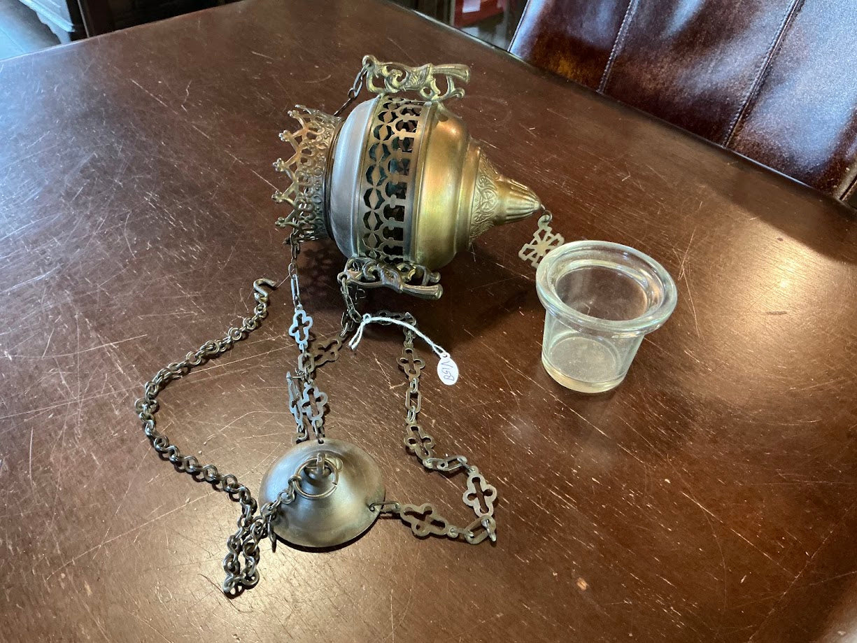 Antieke Franse koperen Godslamp kerk