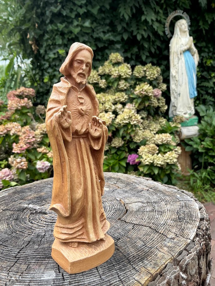 Italiaans oud houten heiligenbeeld Jezus heilig hart
