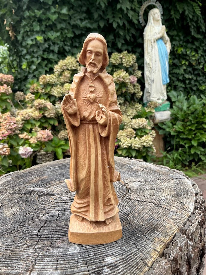 Italiaans oud houten heiligenbeeld Jezus heilig hart