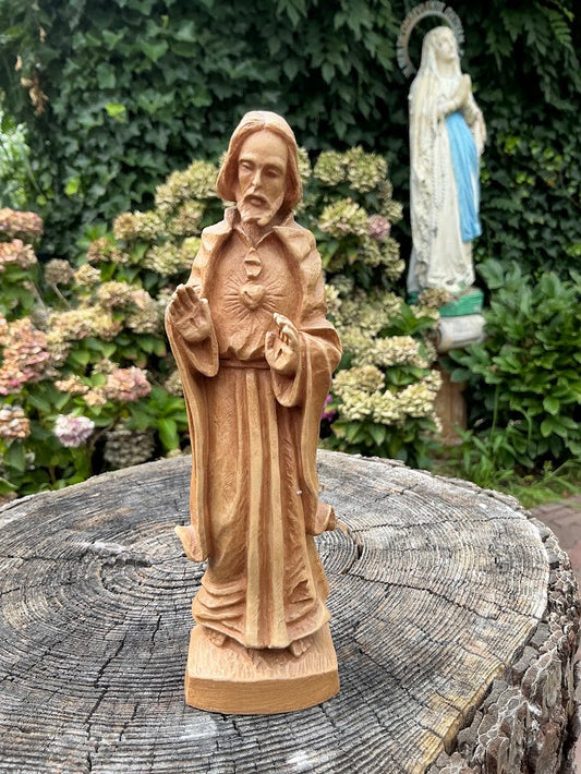 Italian antique wooden saint statue Jesus sacred heart