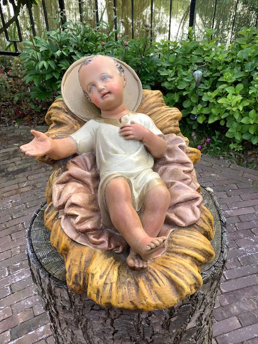 Zeldzaam kerkbeeld groot kerststal beeld kindje Jezus