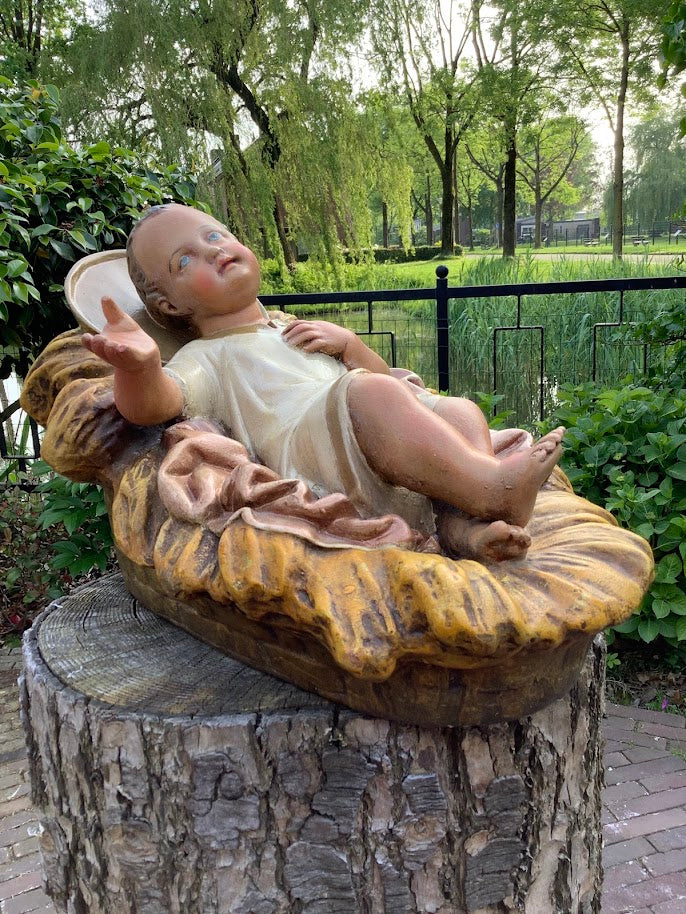 Zeldzaam kerkbeeld groot kerststal beeld kindje Jezus