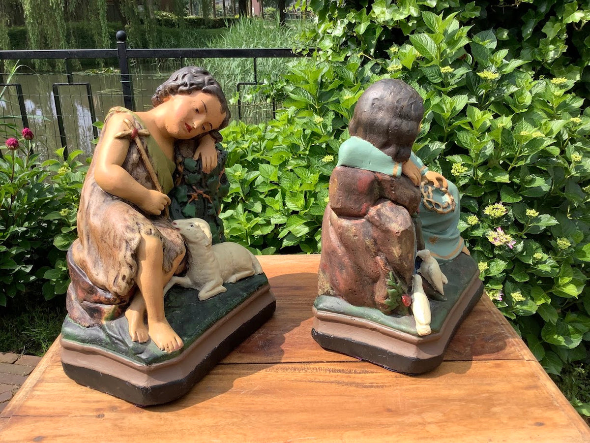 Zeldzame antieke heiligenbeelden Jezus en St Janneke