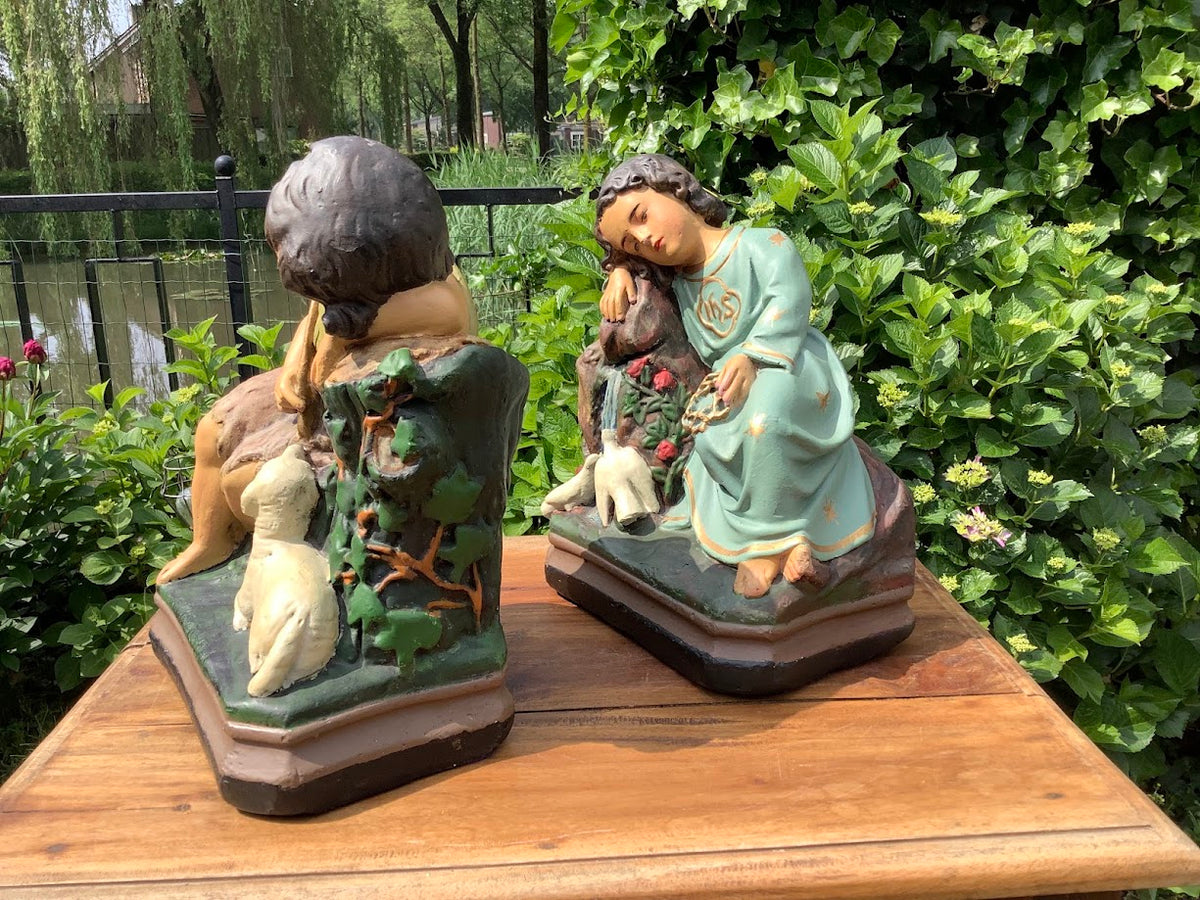 Zeldzame antieke heiligenbeelden Jezus en St Janneke